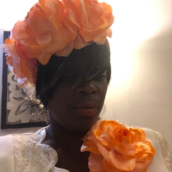 Orange flower headband with flower pin set main image 7